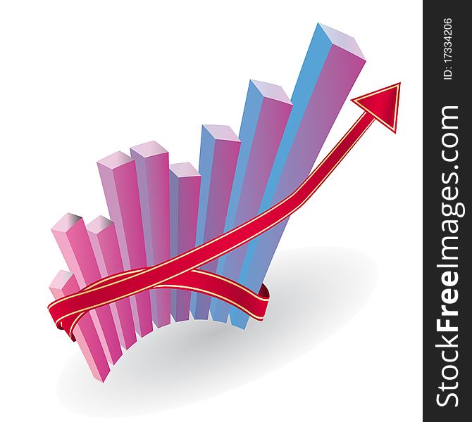 Business graph with an arrow. Vector illustration