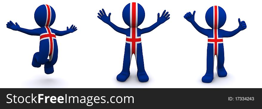 3d character textured with flag of Iceland