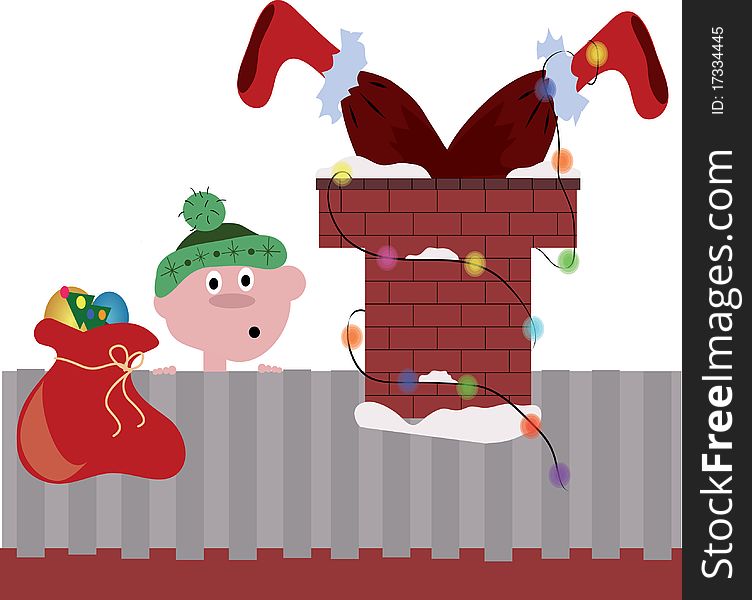 Santa stuck in chimney,funny picture. Santa stuck in chimney,funny picture