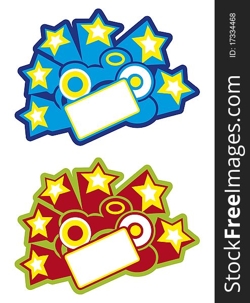 Banner with star explosion in two colour combinations