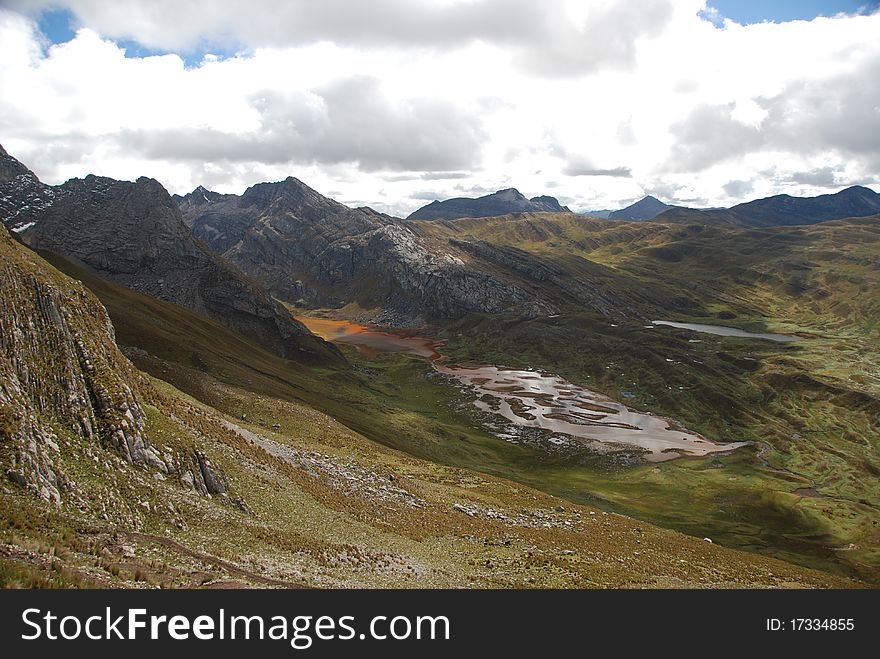 Red Stream Within Mountains