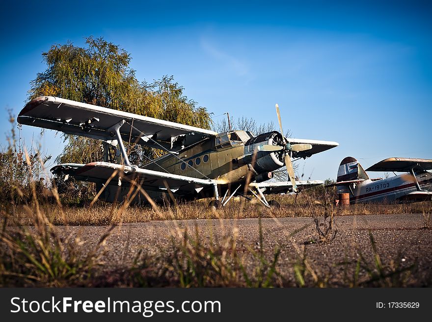 Discarded at the dump plane in an old airfield two plane