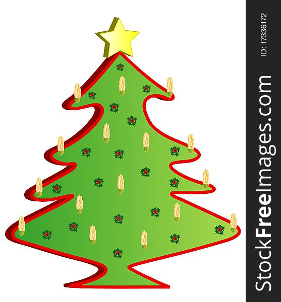 Decorative christmas tree with cones, vector