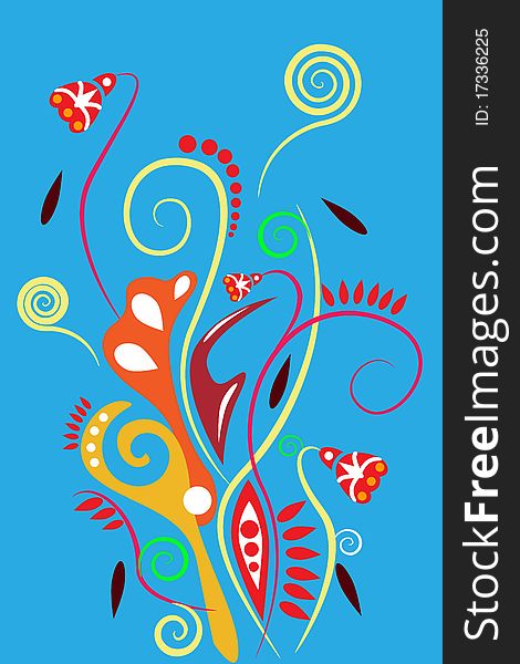 Abstract floral vector illustration on a blue background. Abstract floral vector illustration on a blue background