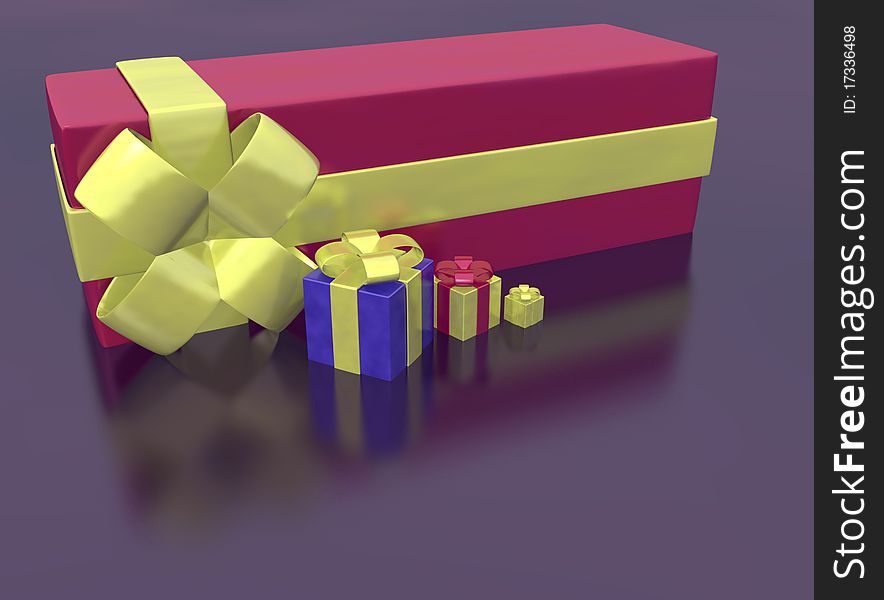 Rendered of a lot of gifts on black background. Rendered of a lot of gifts on black background