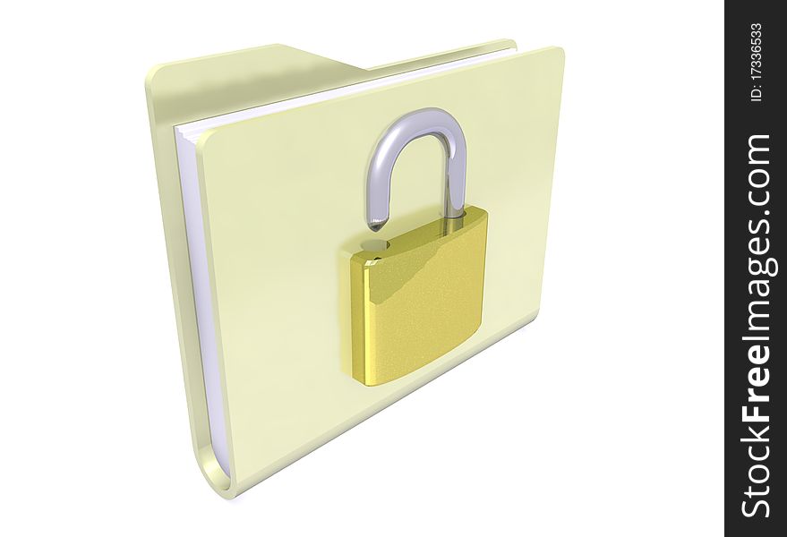 Folder icon and padlock open on white background. Folder icon and padlock open on white background