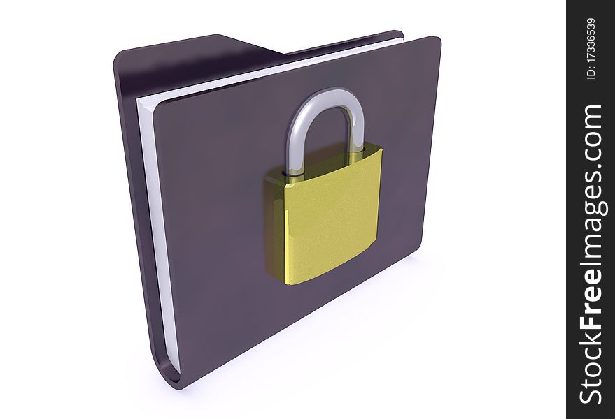 Black folder paper icon and padlock closed on white background. Black folder paper icon and padlock closed on white background