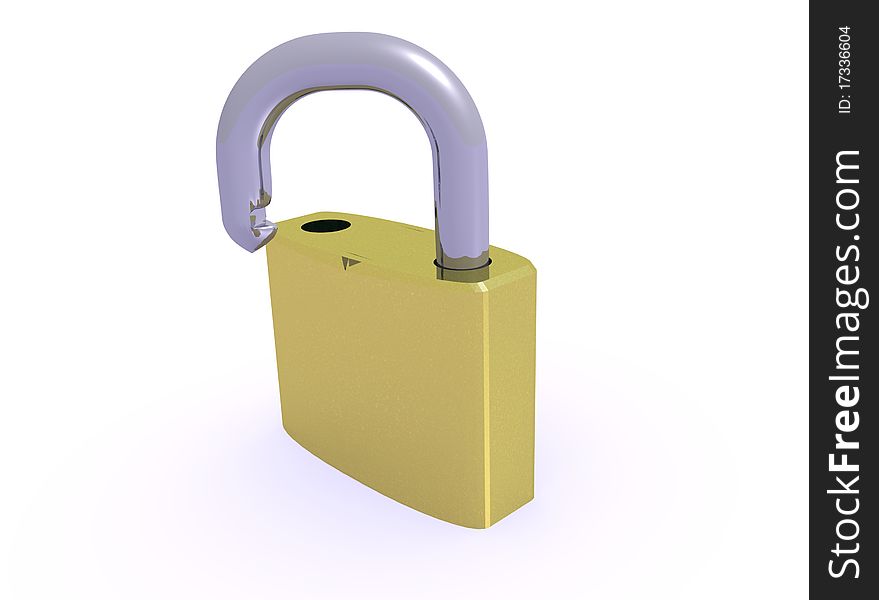 Rendered of a padlock unlock on white background. Rendered of a padlock unlock on white background