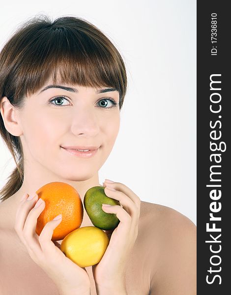 Portrait of young beautiful woman with fruits. Portrait of young beautiful woman with fruits