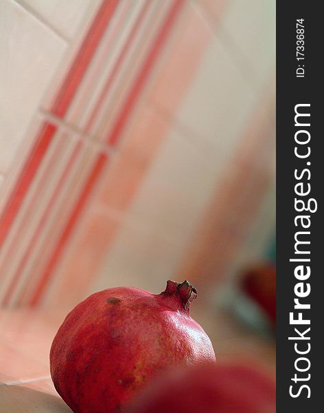 Fresh Red Pomegranate - Fruit And Red Wall