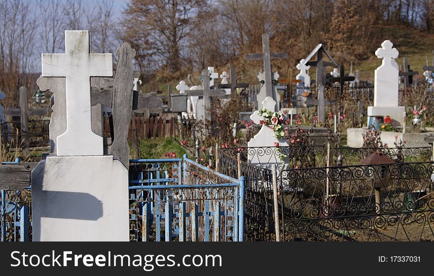 A typical orthodox graveyard located in the Carpathians hills