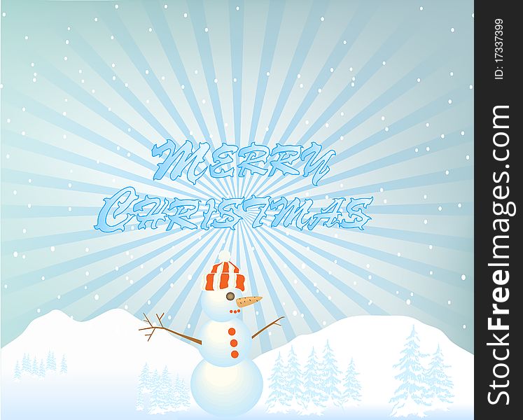 Blue christmas background with snowman and snowflake. Blue christmas background with snowman and snowflake