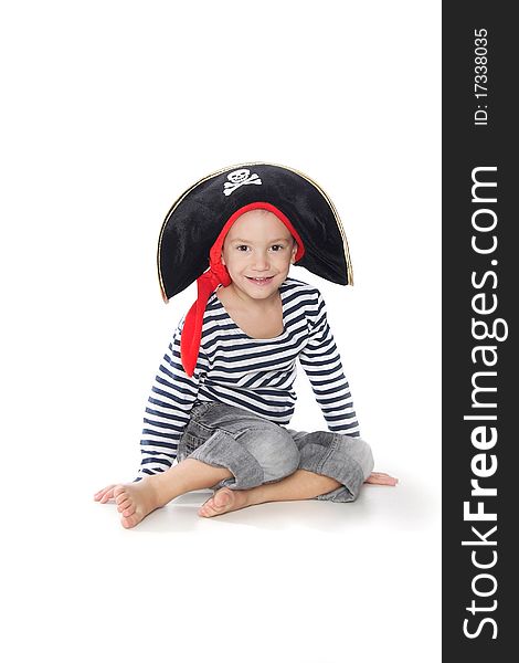 Boy Dressed As Pirate Over White