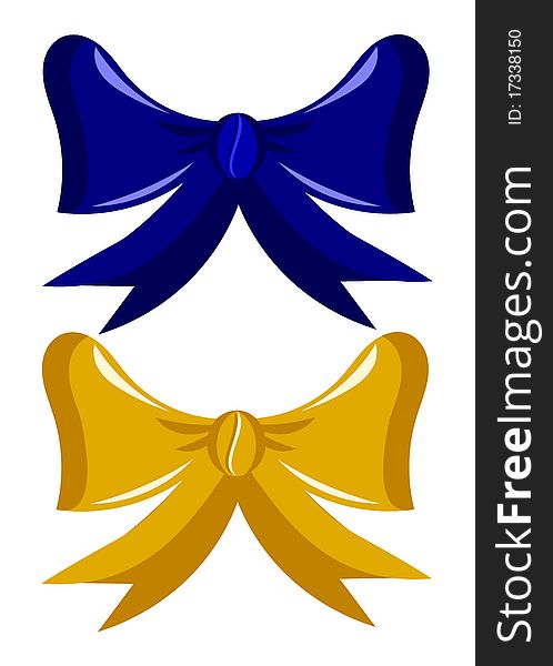 Two gift bows gold and dark blue over white