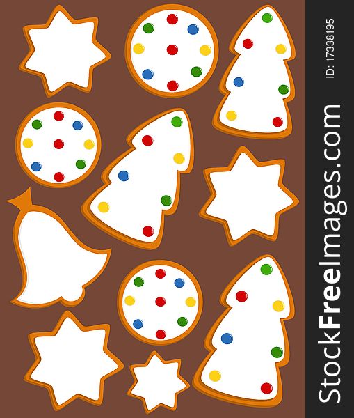 Decorated gingerbread cookies background . Vector. Decorated gingerbread cookies background . Vector