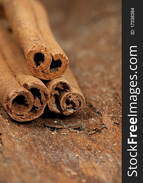 Cinnamon pile on the wood