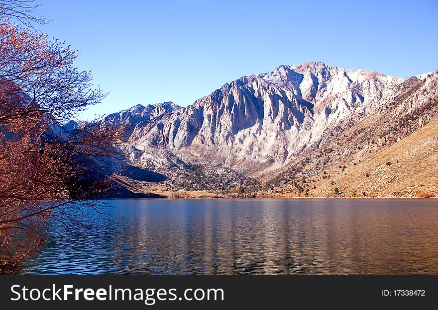 Scenic view of a Mountain and Lake in the Eastern Sierra