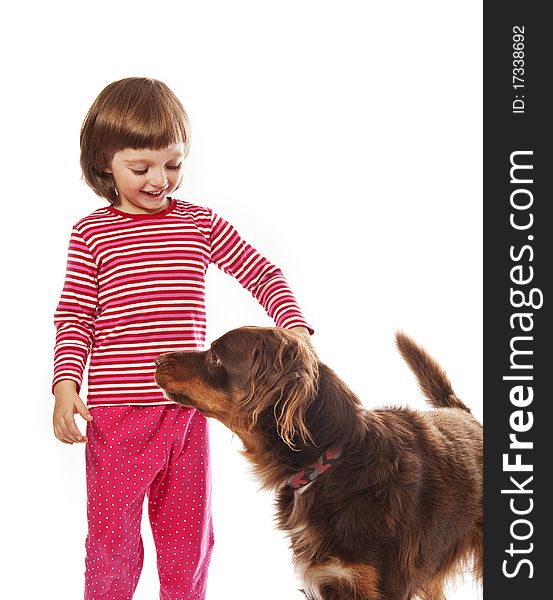 Little girl four years old and her dog isolated. Little girl four years old and her dog isolated