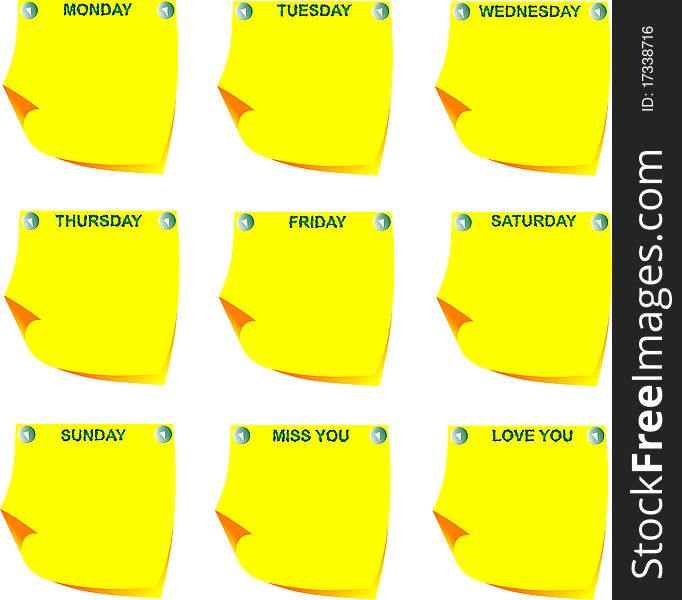 Days of the week on yellow note paper