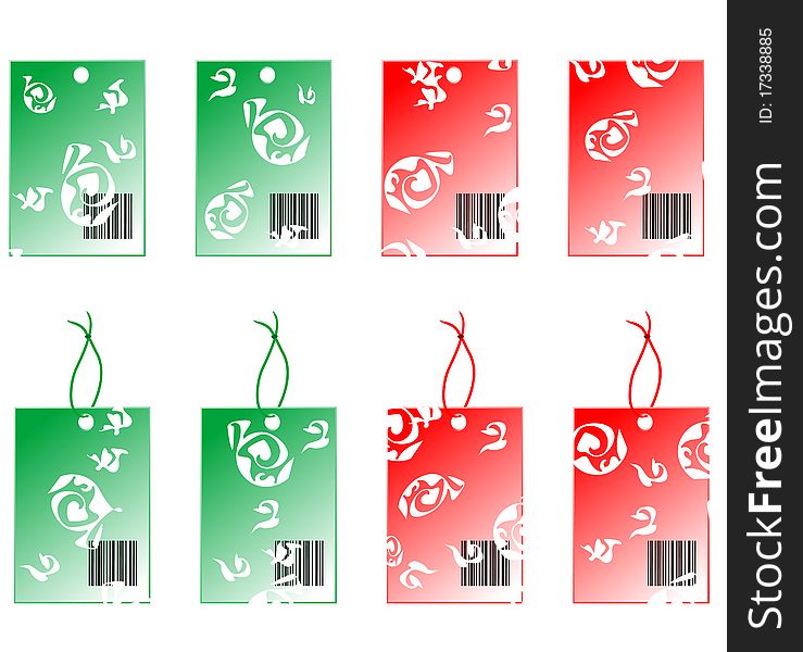 Label sticker red and green with abstract ornament