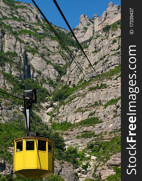 Cable car lift heading up toward Montserrat Mountain located Northwest of Barcelona in Spain. Cable car lift heading up toward Montserrat Mountain located Northwest of Barcelona in Spain.