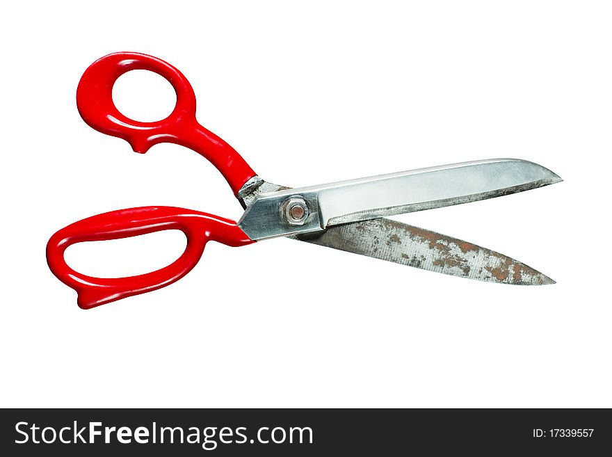 Open scissors isolated on white background.