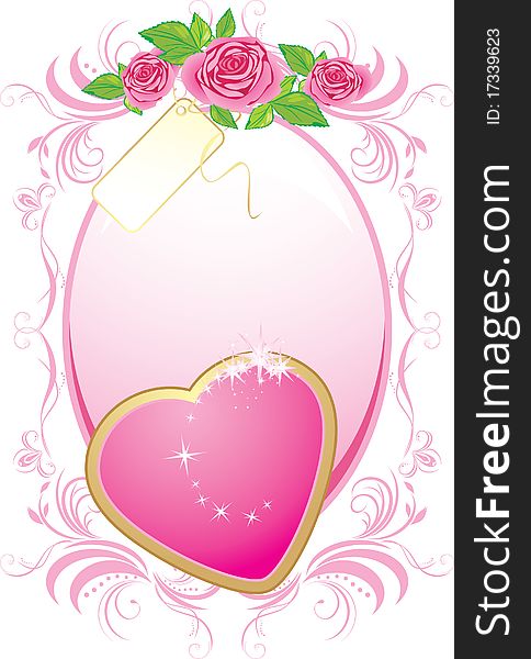 Pink Heart And Bouquet Of Roses In The Frame