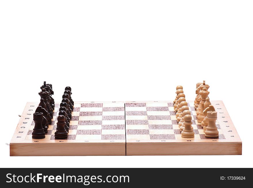 Black and white chess pieces isolated on a white background