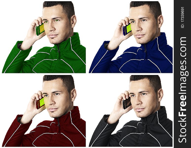 Man with cell phone 2. Colored.| Isolated