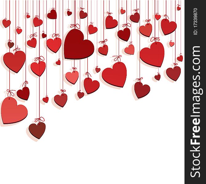 Romantic background with hanging hearts. Romantic background with hanging hearts