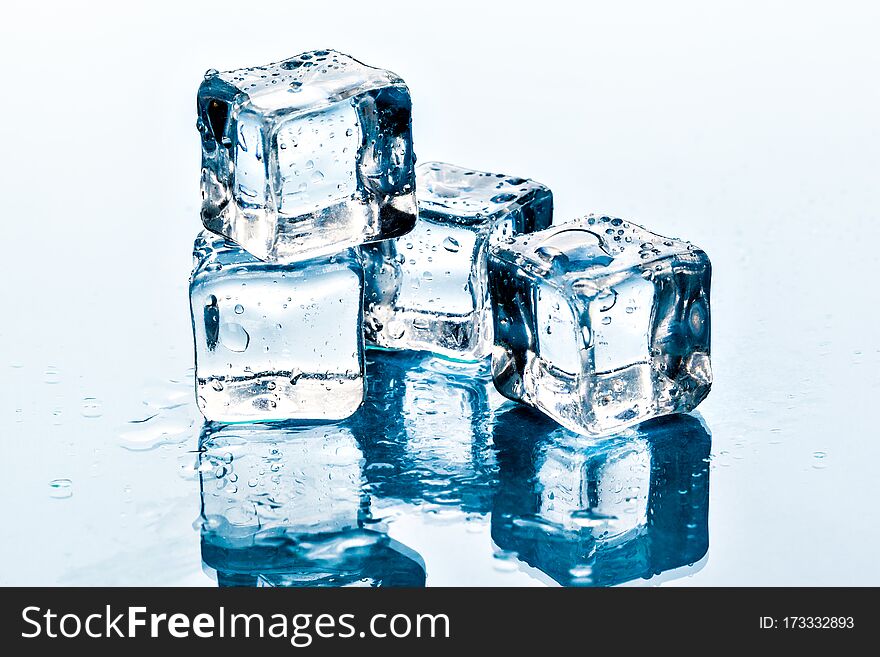Ice cubes on white background. creative photo.