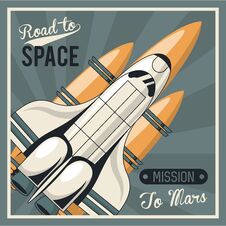 Life In The Space Poster With Spaceship Stock Photography