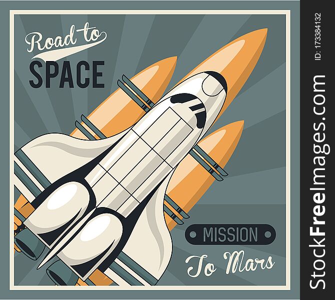 Life in the space poster with spaceship vector illustration design