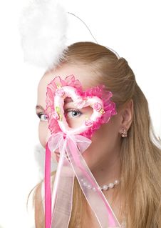 Blond Girl In A Valentine Fancy Dress Stock Photo