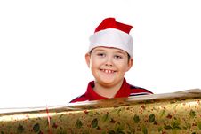 Christmas Boy And Present Stock Photography