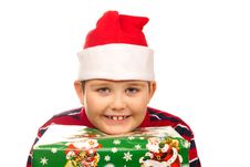 Christmas Boy And Present Royalty Free Stock Images