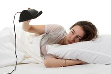 Woman In A Bed With Alarm Clock Stock Photos Woman In A Bed With Alarm Clock Stock Photos