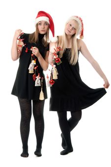 Two Girls In The Santa Hat Stock Images Two Girls In The Santa Hat Stock Images