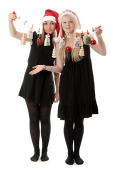 Two Girls In The Santa Hat Royalty Free Stock Image Two Girls In The Santa Hat Royalty Free Stock Image