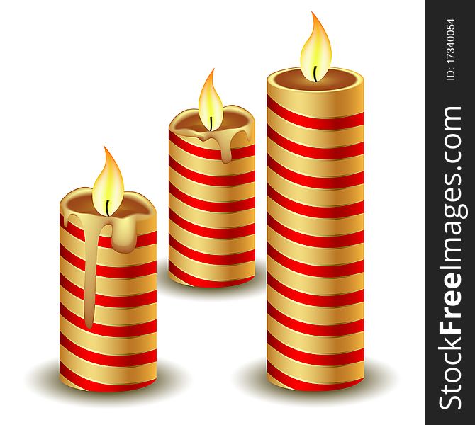 Realistic christmas candles on white background