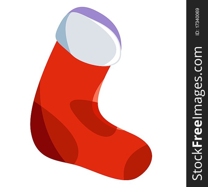 Red christmas stocking on white background