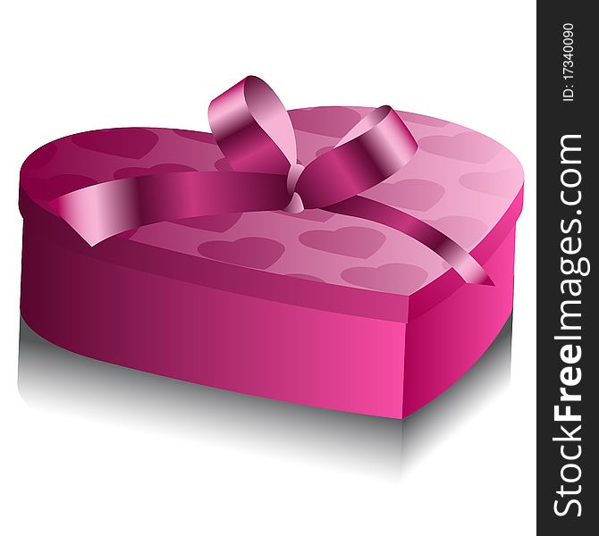 Realistic heart shaped gift box illustration on white background