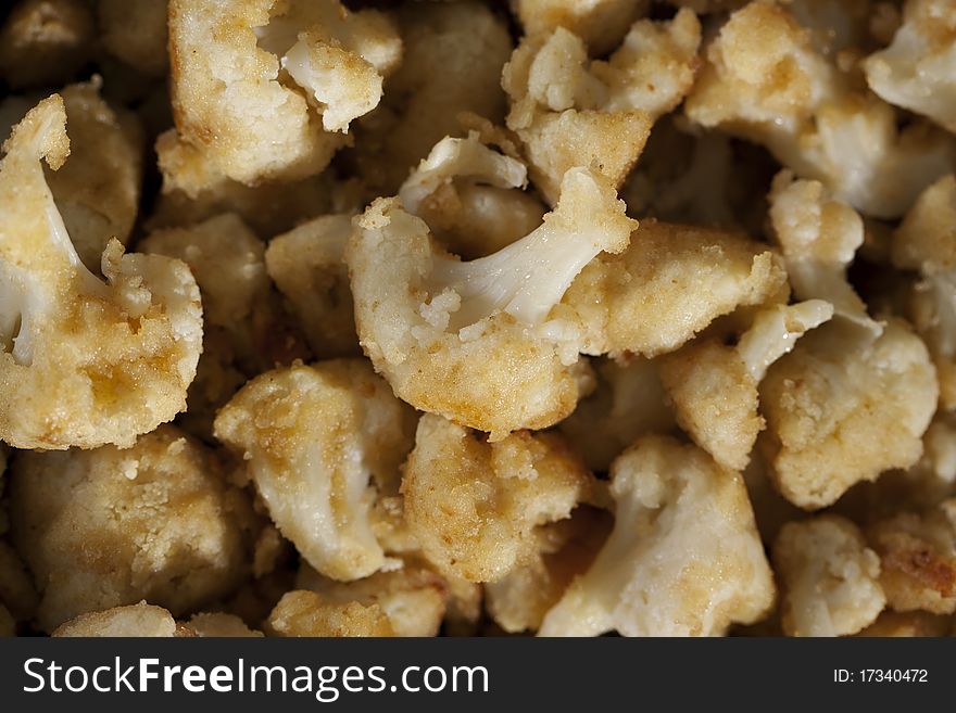 Roasted cauliflower in egg and breadcrumbs