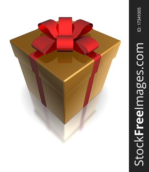 Gift box with red bow, isolated with clipping path. Gift box with red bow, isolated with clipping path