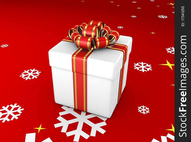 Gift box on the red background - 3d render. Gift box on the red background - 3d render