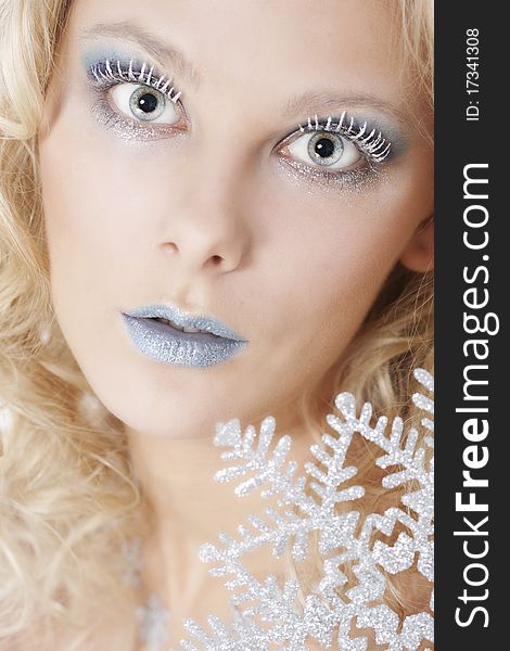 Portrait of beautiful blonde winter snow queen. Portrait of beautiful blonde winter snow queen