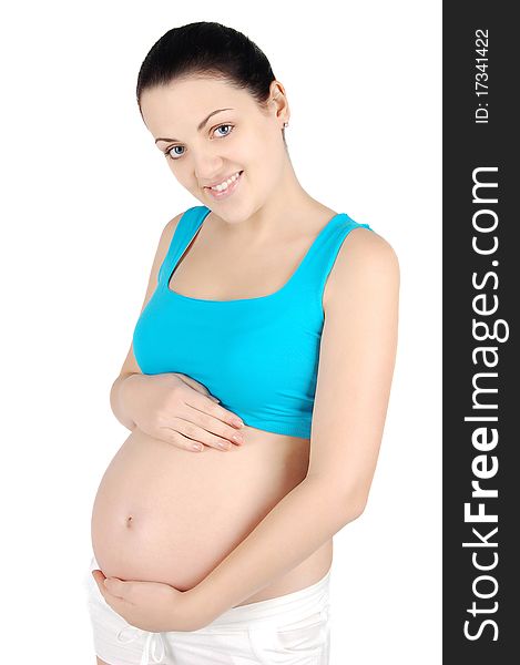 Young Happy Pregnant Woman Holding Her Belly