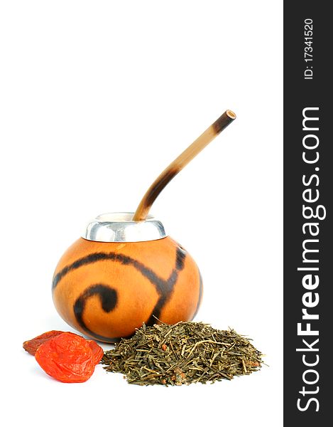 Argentinian Yerba Mate tea attributes - calabash and bombilla. Argentinian Yerba Mate tea attributes - calabash and bombilla