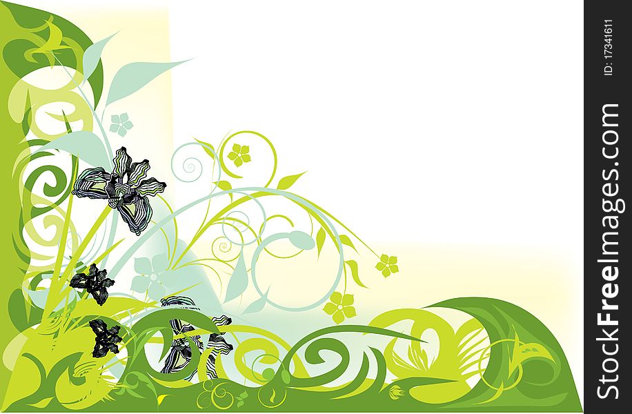 Green decorative flowers design with place for text