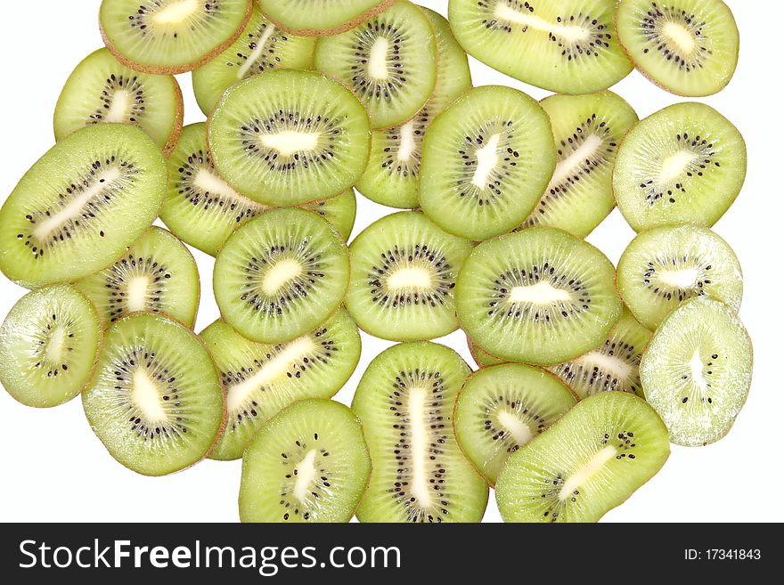 Fresh Kiwi fruits slices isolated on white background with clipping path